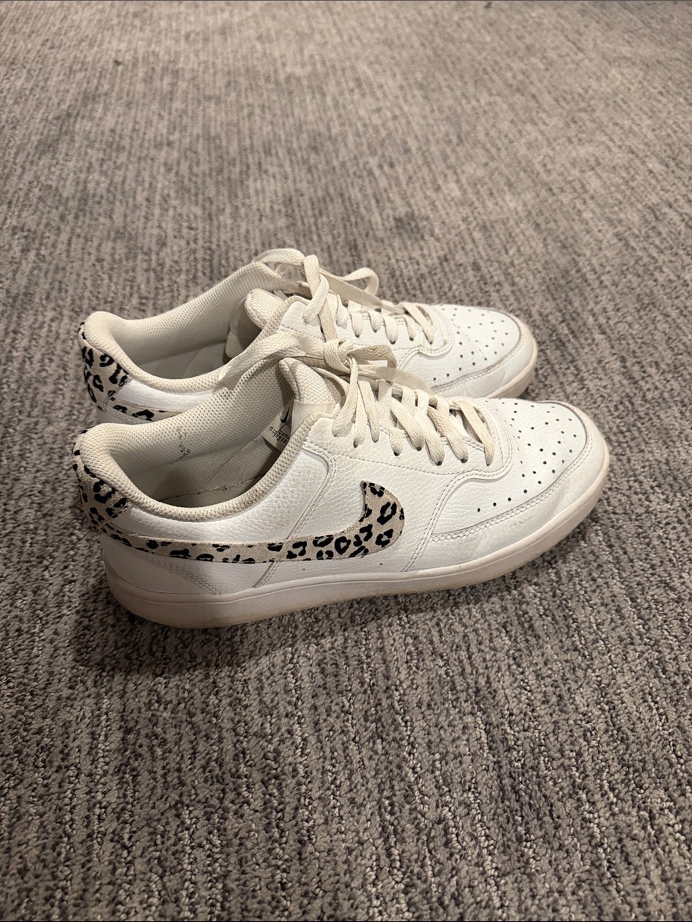 Women's Nike White Leather Sneakers with Leopard Swoosh